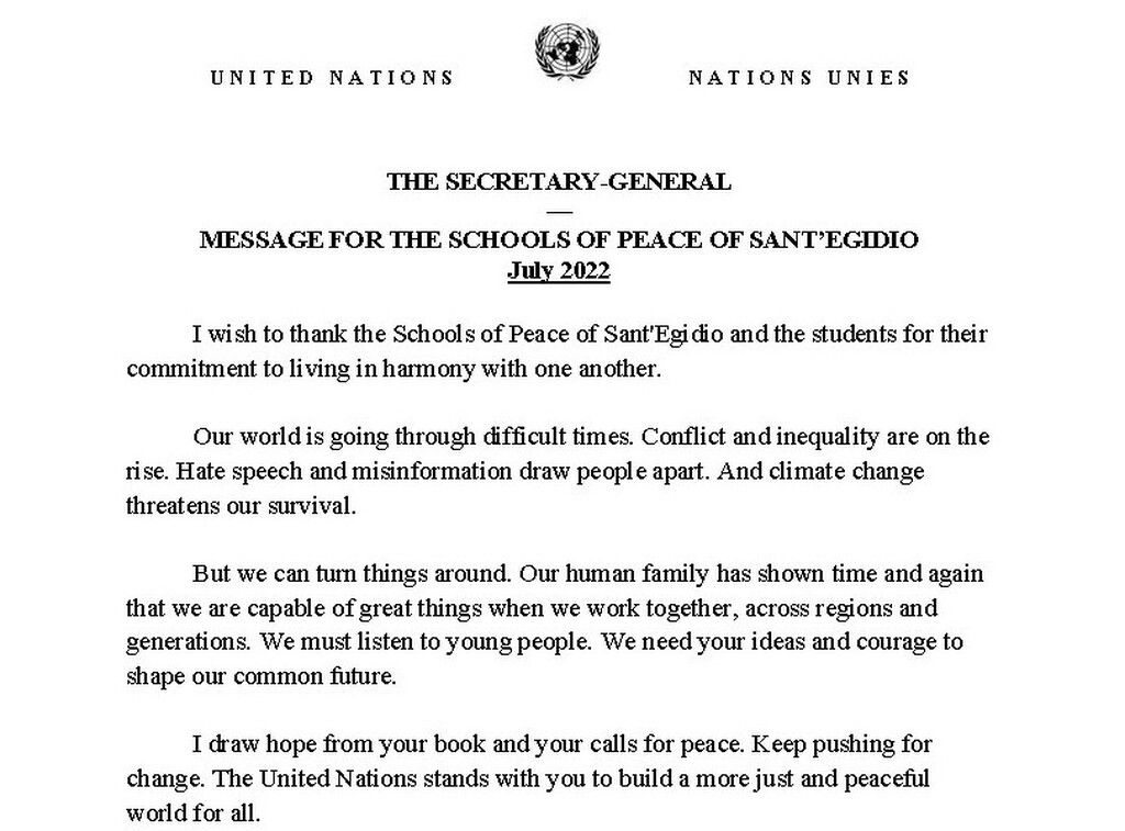 O Secretário-Geral da ONU responde ao apelo das crianças em prol da paz na Ucrânia: 